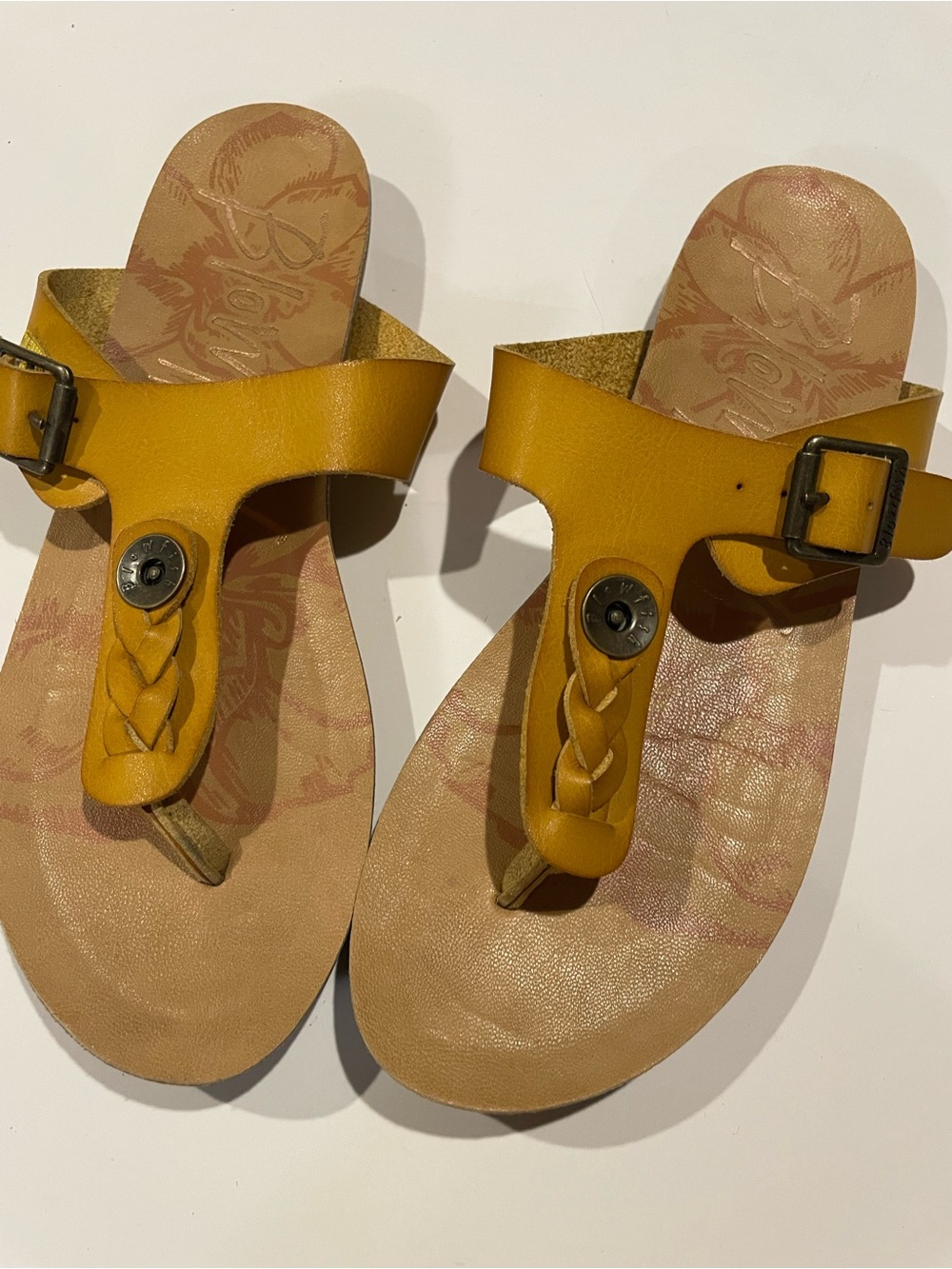 Blowfish Mustard Yellow Braided Toe-Post Sandals with Buckle